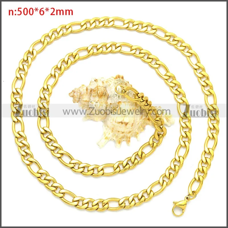 Gold Plated Stainless Steel Figaro Chain Neckalce n003092GW6