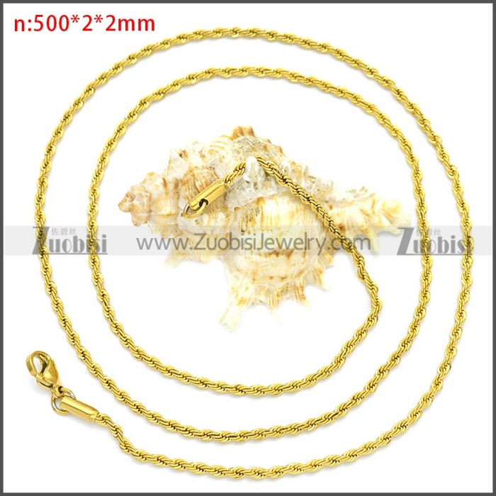 Non Tarnish 18k Gold Plated 2mm Twisted Rope Chain n003096GW2