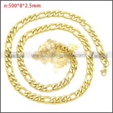 Gold Plated Stainless Steel Figaro Chain Neckalce n003092GW8