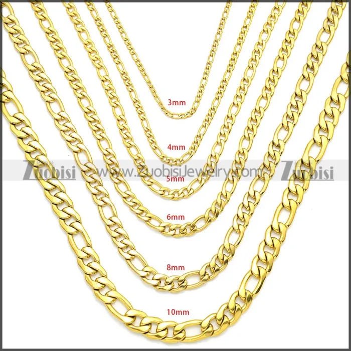 Gold Plated Stainless Steel Figaro Chain Neckalce n003092GW8