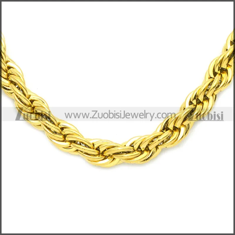 3mm Yellow Gold Plated Stainless Steel Twisted Rope Chain Neckalce n003096GW3