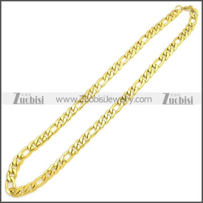 Gold Plated Stainless Steel Figaro Chain Neckalce n003092GW8