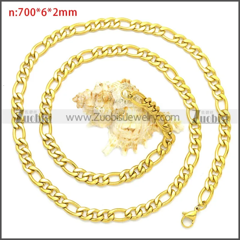 Stainless Steel Figaro Chain Neckalce n003093GW6