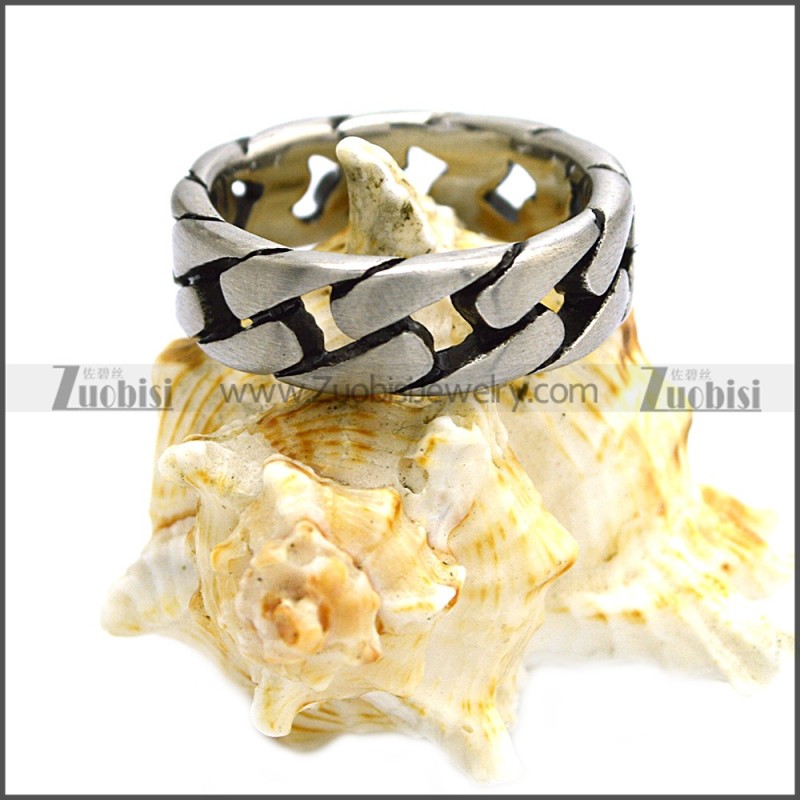 7mm Wide Matte Stainless Steel Band Cuban Link Chain Ring r008459S2