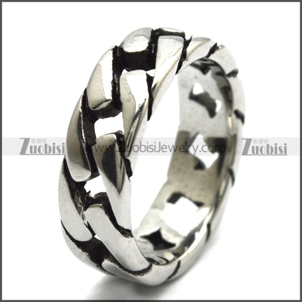 7mm Wide Shiny Stainless Steel Band Cuban Link Chain Ring r008459S1