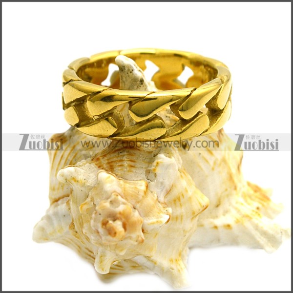 7mm Wide Golden Stainless Steel Cuban Link Chain Ring r008459G