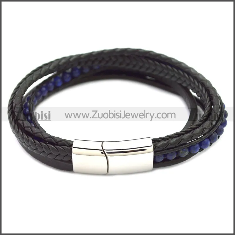 Stainless Steel Leather Bracelet b009808H4