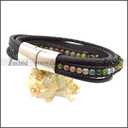 Stainless Steel Leather Bracelet b009808H3