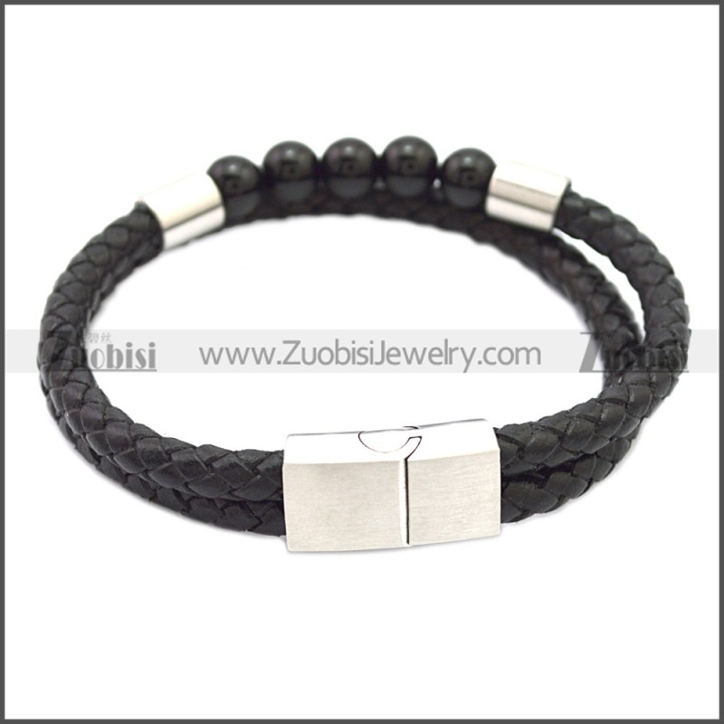 Stainless Steel Leather Bracelet b009809H1