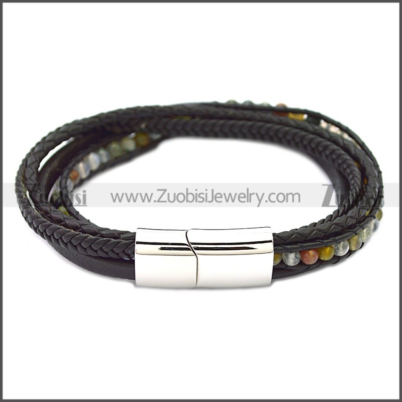 Stainless Steel Leather Bracelet b009808H5