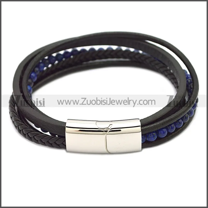 Stainless Steel Leather Bracelet b009807H3