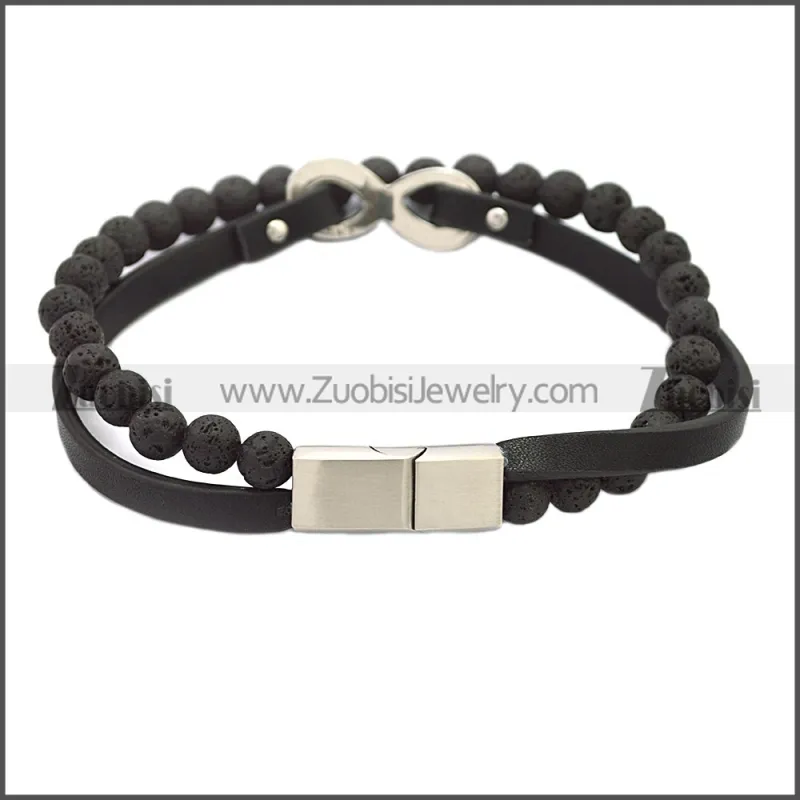 Stainless Steel Leather Bracelet b009814H