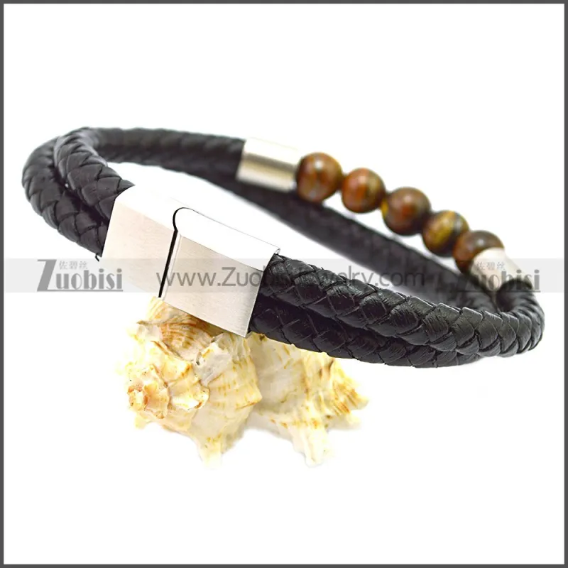 Stainless Steel Leather Bracelet b009809H2