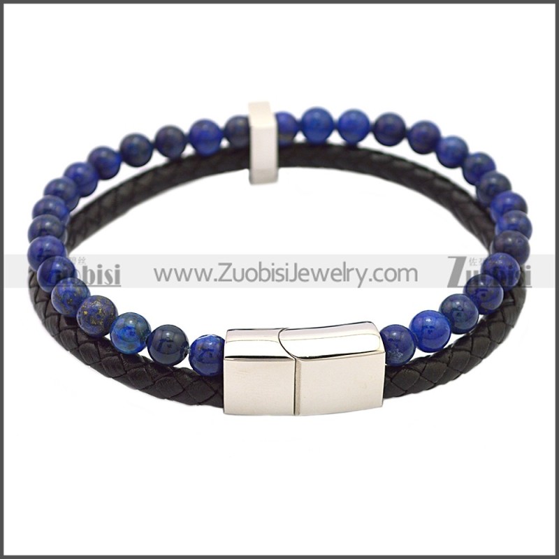 Stainless Steel Leather Bracelet b009811H