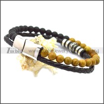 Stainless Steel Leather Bracelet b009815H