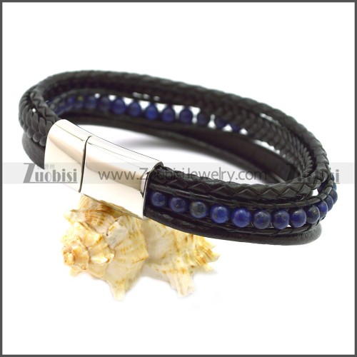 Stainless Steel Leather Bracelet b009808H4