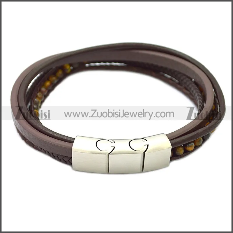 Stainless Steel Leather Bracelet b009808K3