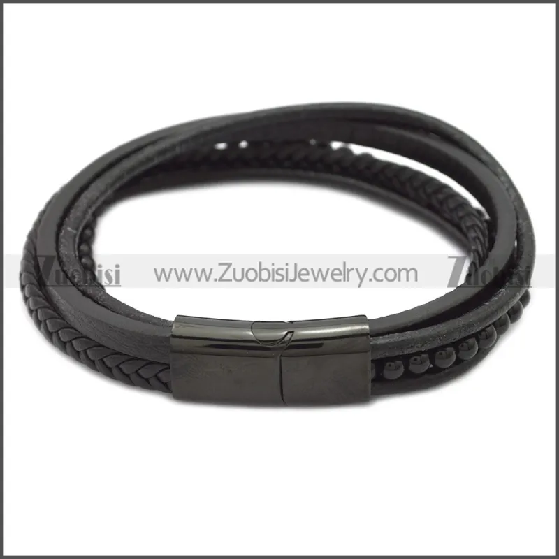 Stainless Steel Leather Bracelet b009807H2