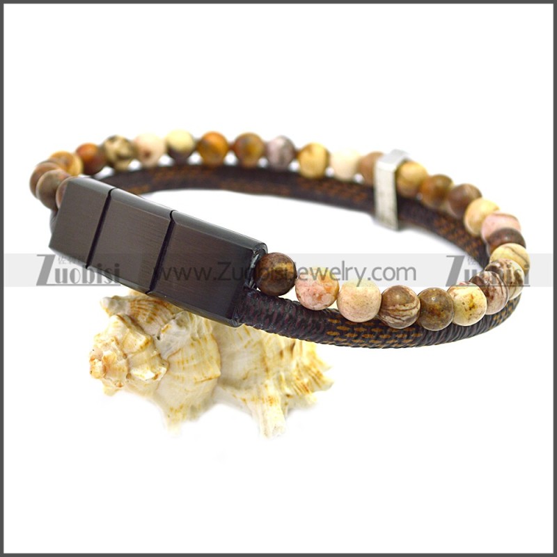 Stainless Steel Leather Bracelet b009811K