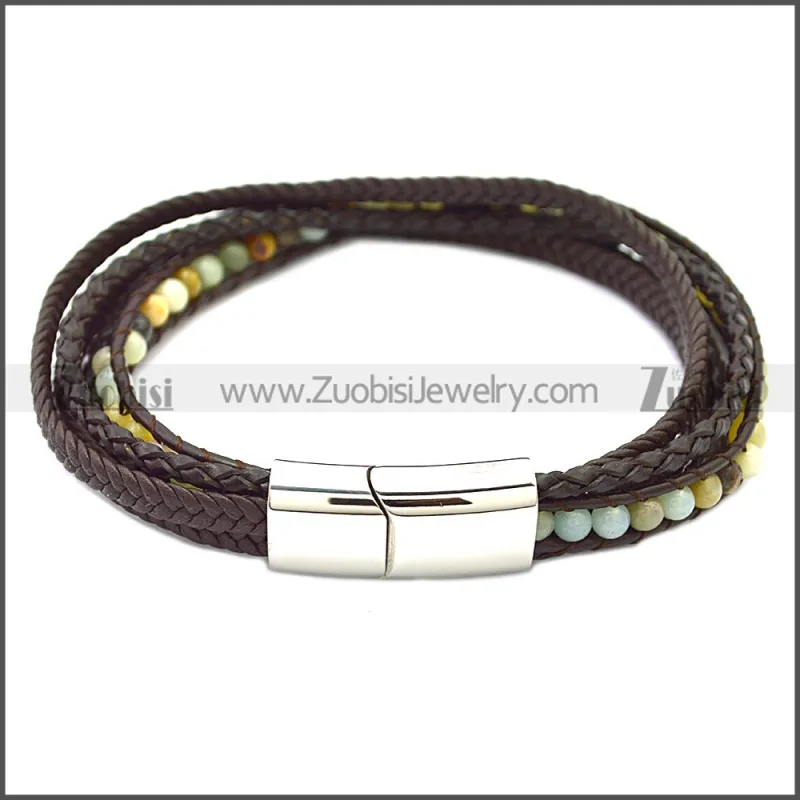 Stainless Steel Leather Bracelet b009808K2
