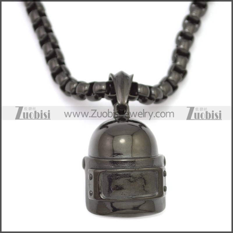 Black Stainless Steel Solderer Helmet Pendant p010706H