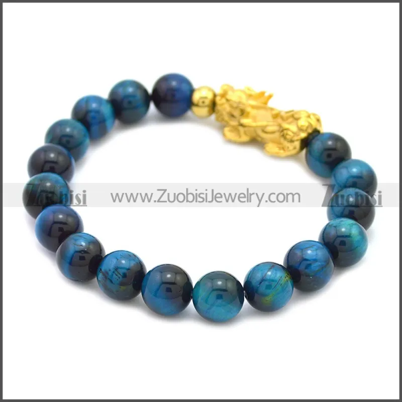 Golden Stainless Steel Pixiu Charm Bracelet b009868G4