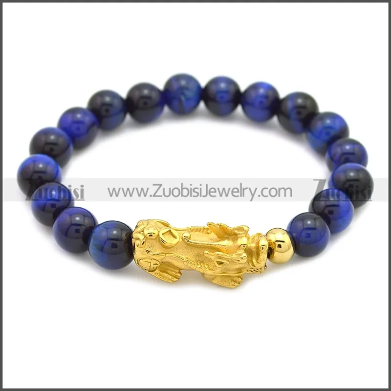 Feng Shui Sapphire Stone Bracelet With 24K Gold Plated Pixiu Charm b009868G3