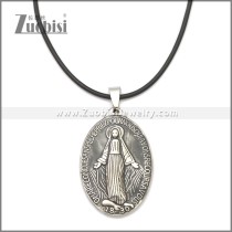 Rubber Necklace W Stainless Steel Virgin Mary Pendant n003180HA