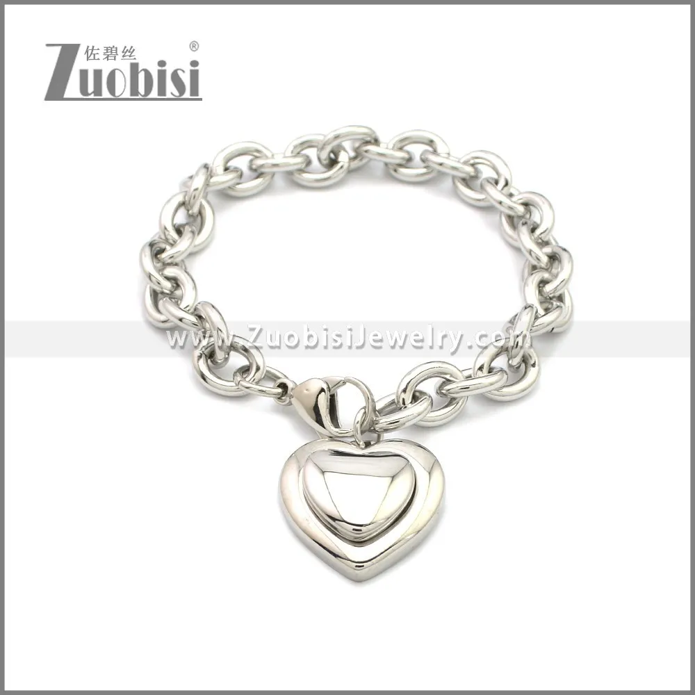 Cuban Link Stainless Steel Heart Bracelet b009993S