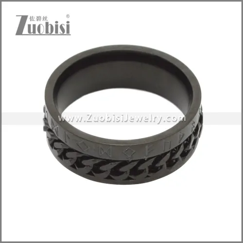 Black Cuban Link Rotating Norse Viking Symbol Ring for Men r008750H