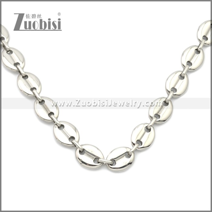 Silver Tone Stainless Steel Coffee Bean Chain Necklace n003201S