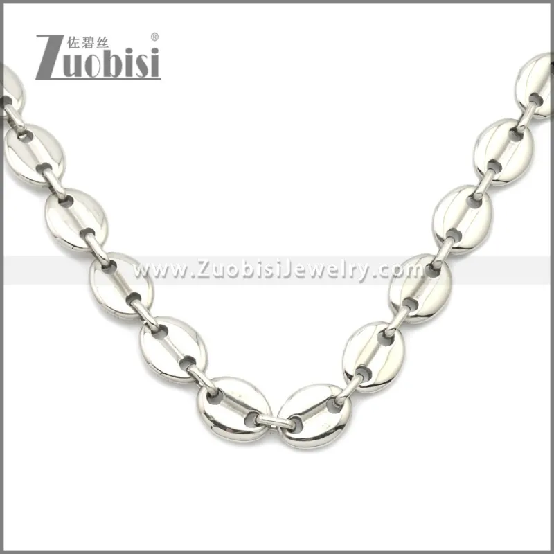 Silver Tone Stainless Steel Coffee Bean Chain Necklace n003201S