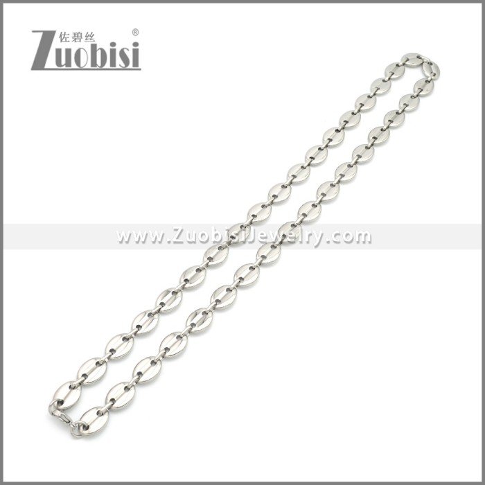 Silver Tone Stainless Steel Coffee Bean Chain Necklace n003201S