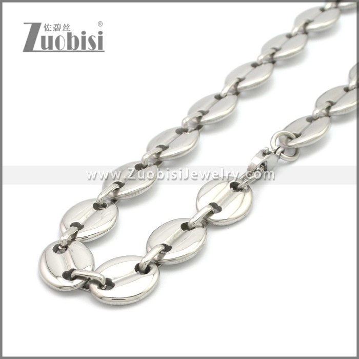 Silver Tone Stainless Steel Coffee Bean Chain Necklace n003201S