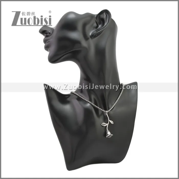 Stainless Steel Rose Flower Statement Pendant p010981S