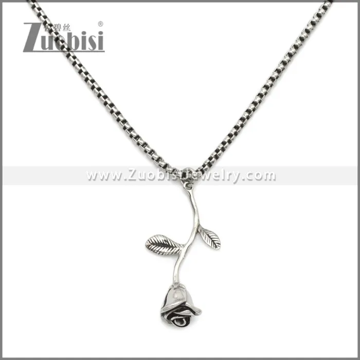 Stainless Steel Rose Flower Statement Pendant p010981S