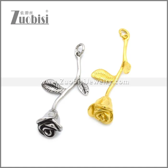 Stainless Steel Rose Flower Statement Pendant p010981S