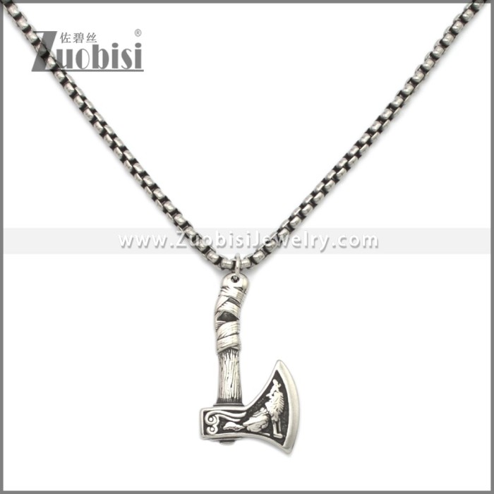 Stainless Steel Wolf Viking Axe Pendant p011008SA