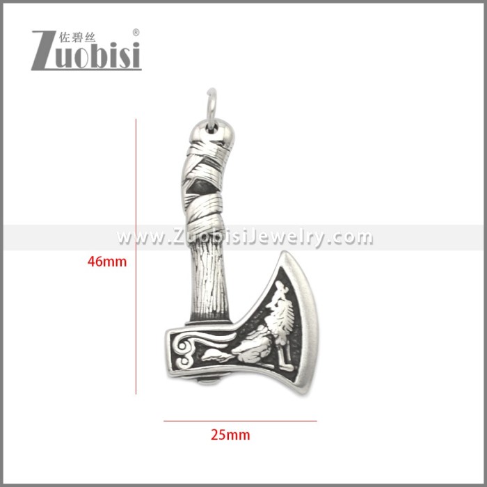 Stainless Steel Wolf Viking Axe Pendant p011008SA
