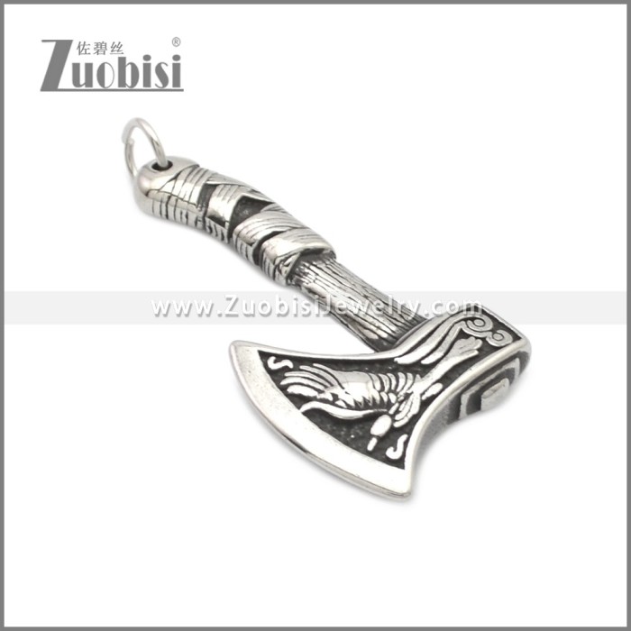 Stainless Steel Wolf Viking Axe Pendant p011008SA