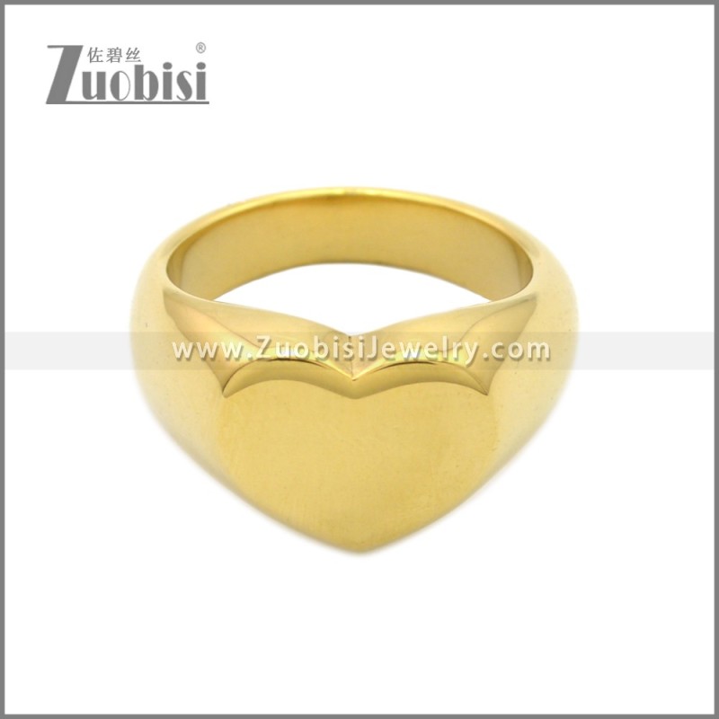 18K Gold Blank Heart Shape Stainless Steel Signet Ring for Ladies r008801G