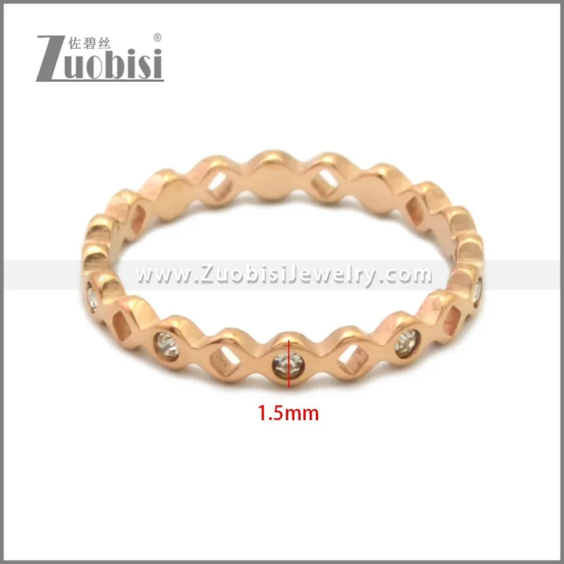 Rose Gold Stainless Steel Zircon Wedding Ring r008893R