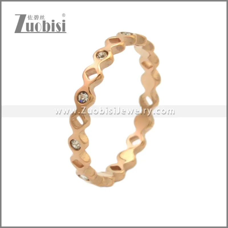 Rose Gold Stainless Steel Zircon Wedding Ring r008893R