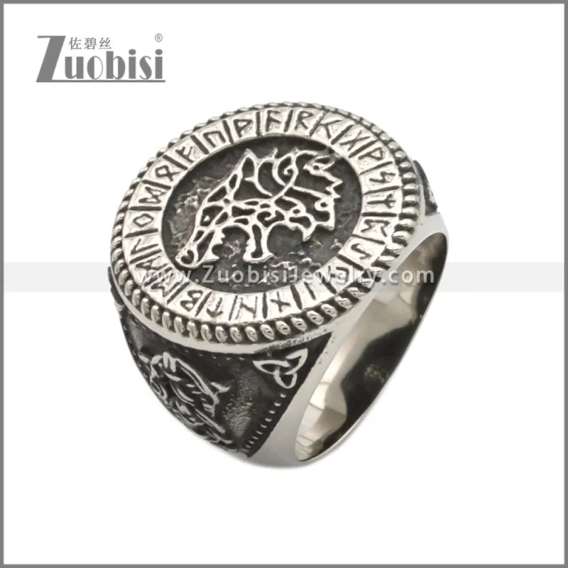 Men 316L Stainless Steel Norse Viking Odin's Wolf Rune Vantage Ring r008942SA