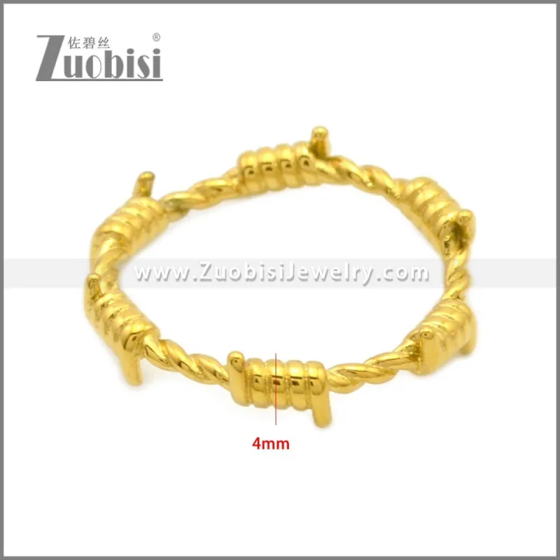 Shiny Gold Plating Stainless Steel Barbed Wire Ring r008966G
