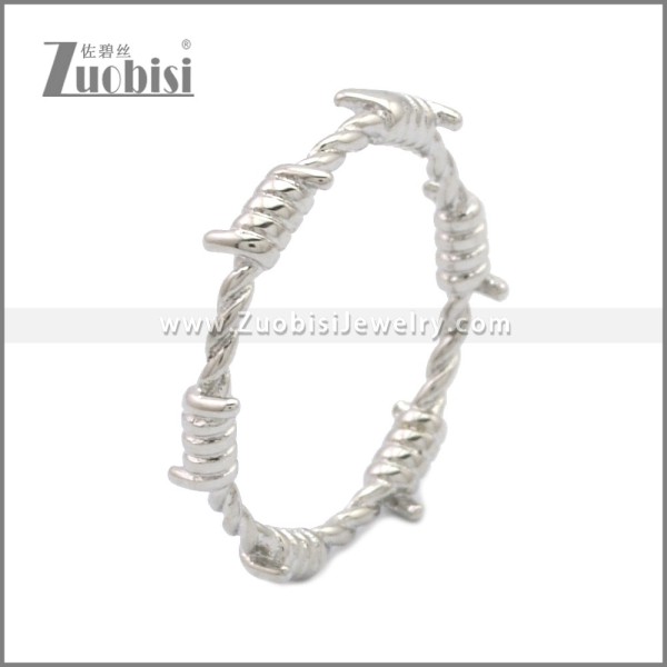 Shiny Silver Stainless Steel Barbed Wire Ring r008966S