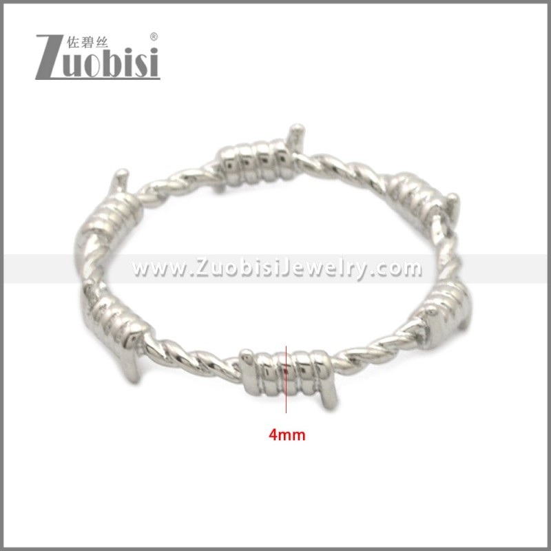 Shiny Silver Stainless Steel Barbed Wire Ring r008966S