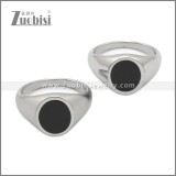 Shiny Silver Stainless Steel Black Enamel Ring r009056S2