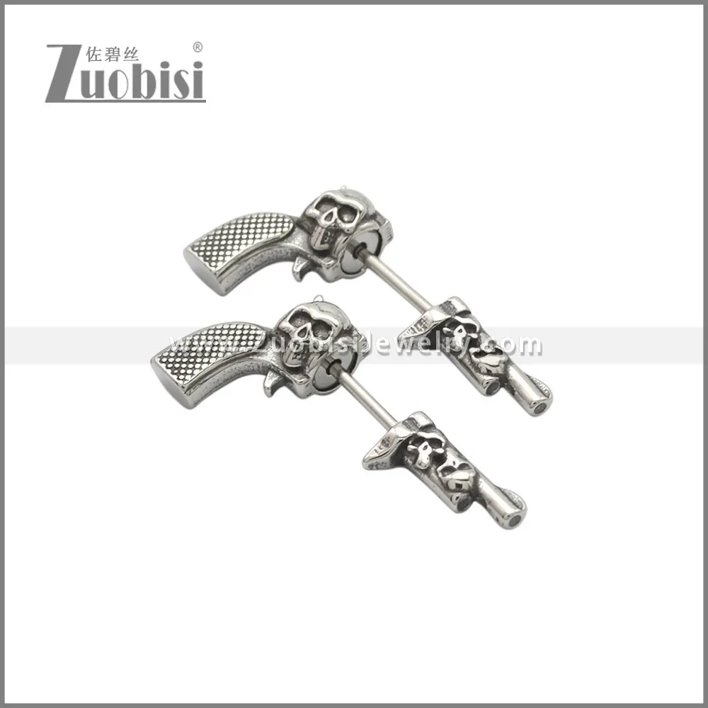 Stainless Steel Skull Piercing Gun Earring e002240SA