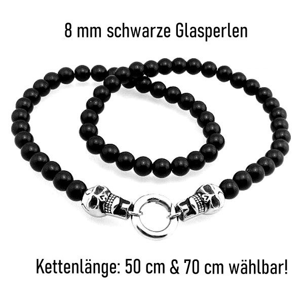 Black Onyx Beads Skull Chain
